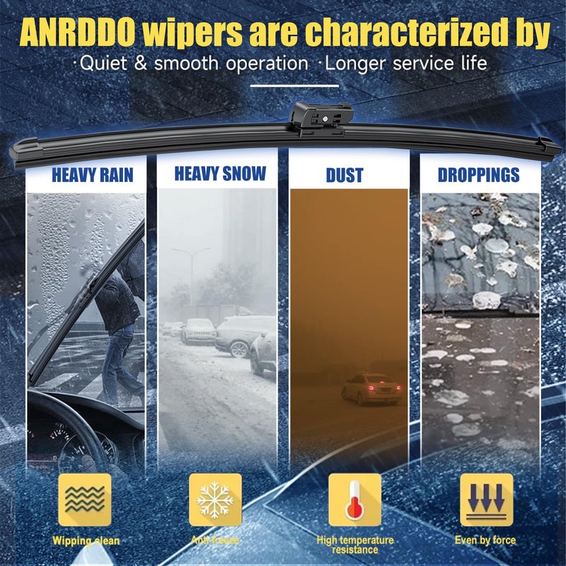 ANRDDO wipers Replacement for MBZ W207 W212 E350 E400 E550 E63 AMG W204 Class C250 C300 C350 C63 AMG W218 C218 CLS550 CLS63 AMG Original Equipment Wiper Blades 24"+24" (Set of 2) Side Lock - Image 3